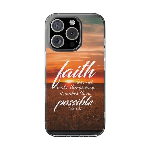 DistinctInk Clear Hybrid Case for Apple iPhone 13 Pro (6.1" Screen) - Faith Makes Things Possible Luke 1:37 - Shockproof Protection