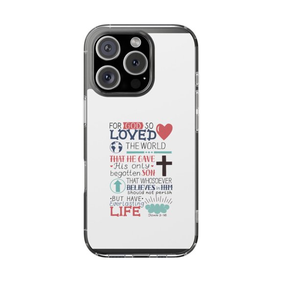 DistinctInk Clear Hybrid Case for Apple iPhone 13 Pro (6.1" Screen) - For God So Loved The World - Lightweight Grip