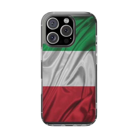 DistinctInk Clear Hybrid Case for Apple iPhone 13 Pro (6.1" Screen) - Show Your Love of Italy - Tempered Glass Back