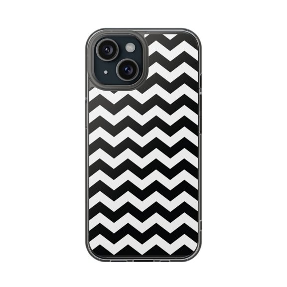 Clear Hybrid Shockproof Case for Apple iPhone 14 - Bold Black and White Chevron Pattern