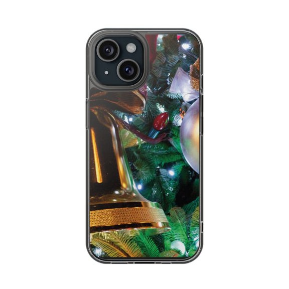 DistinctInk Clear Hybrid Case for Apple iPhone 14 (6.1" Screen) - Christmas All Year - Tempered Glass Back