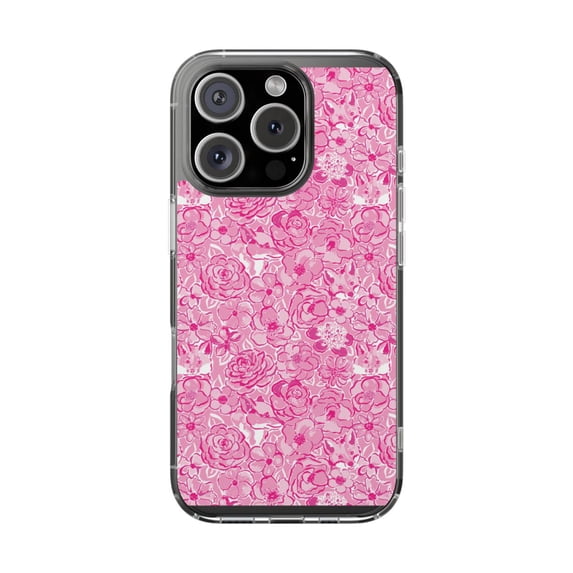 DistinctInk Clear Hybrid Case for Apple iPhone 14 Pro (6.1" Screen) - Pink & White Flowers Floral - Shockproof Protection