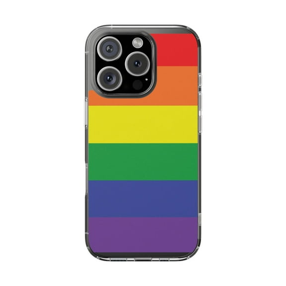 Clear Hybrid Shockproof Case for Apple iPhone 14 PRO - Rainbow Pride Stripes Celebration