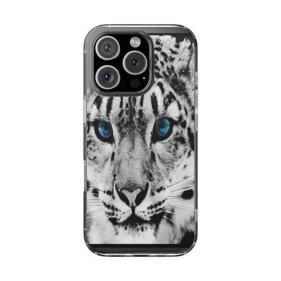 Clear Hybrid Shockproof Case for Apple iPhone 14 PRO - Snow Leopard Stunning Blue Eyes
