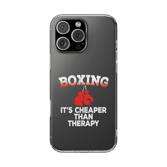 DistinctInk Clear Hybrid Case for Apple iPhone 14 Pro Max (6.7" Screen) - Boxing It's Cheaper Than Therapy - Lightweight Grip