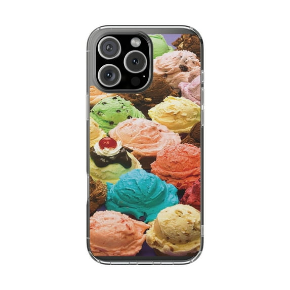 DistinctInk Clear Hybrid Case for Apple iPhone 14 Pro Max (6.7" Screen) - Ice Cream Scoops Cones - Raised Bezel Screen Guard