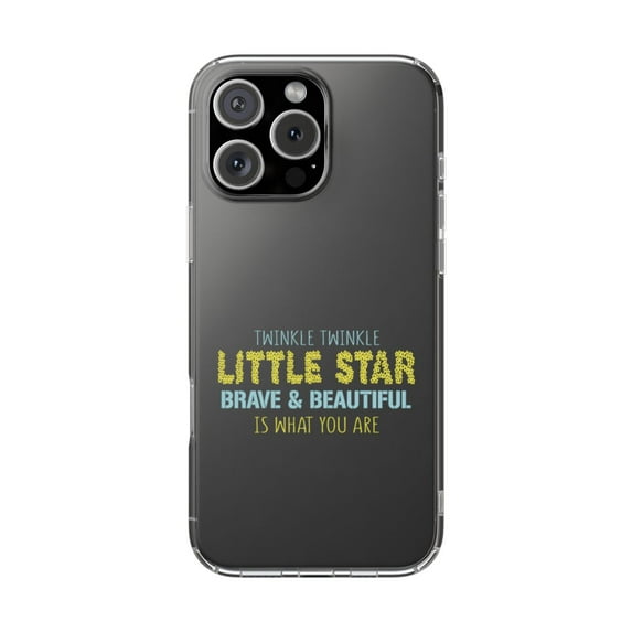DistinctInk Clear Hybrid Case for Apple iPhone 14 Pro Max (6.7" Screen) - Twinkle Little Star Brave & Beautiful You Are - Wireless Charging Compatible