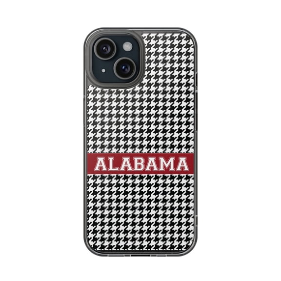 DistinctInk Clear Hybrid Case for Apple iPhone 15 (6.1" Screen) - Alabama Houndstooth Pattern Design - Shockproof Protection