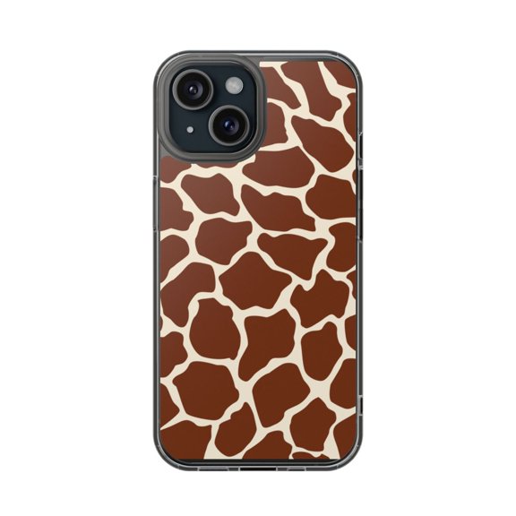 DistinctInk Clear Hybrid Case for Apple iPhone 15 (6.1" Screen) - Animal Print - Tempered Glass Back
