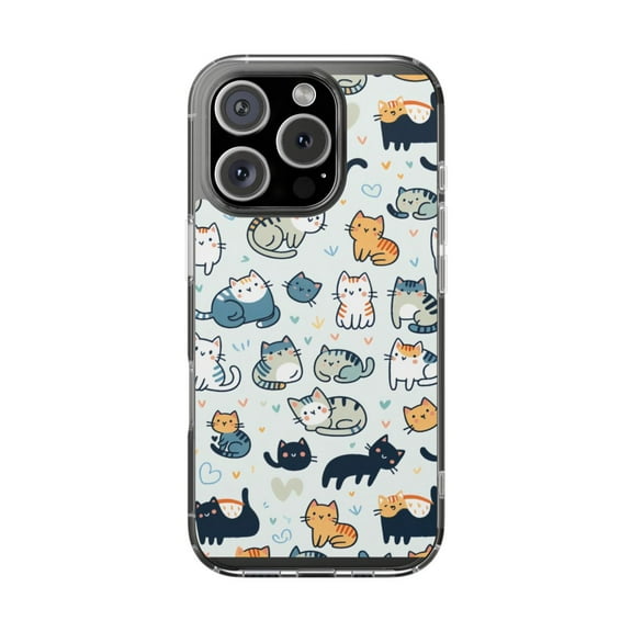 DistinctInk Clear Hybrid Case for Apple iPhone 15 Pro (6.1" Screen) - Cute Cartoon Cat Pattern Fun and Playful - Lightweight Grip