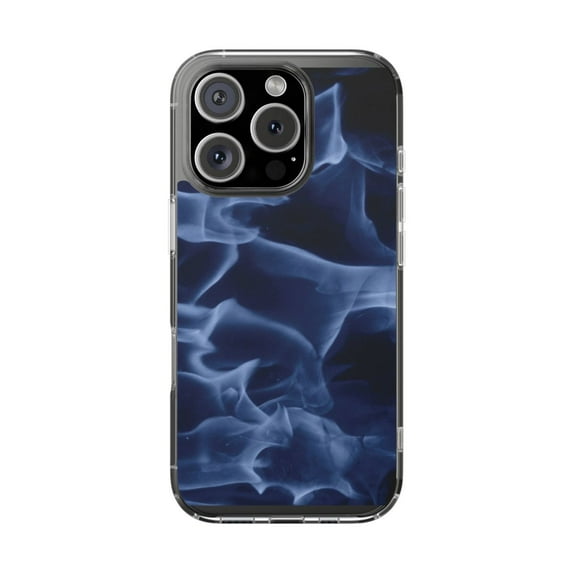 Clear Hybrid Shockproof Case for Apple iPhone 15 PRO - Ethereal Blue Flame Abstract Art