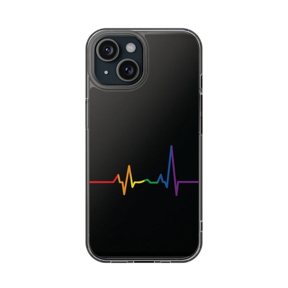 DistinctInk Clear Hybrid Case for Apple iPhone 15 (6.1" Screen) - Show Your LGBTQ Support - Raised Bezel Screen Guard