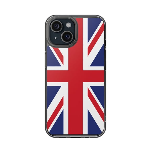 Clear Hybrid Shockproof Case for Apple iPhone 15 - Union Jack Red White Blue Design
