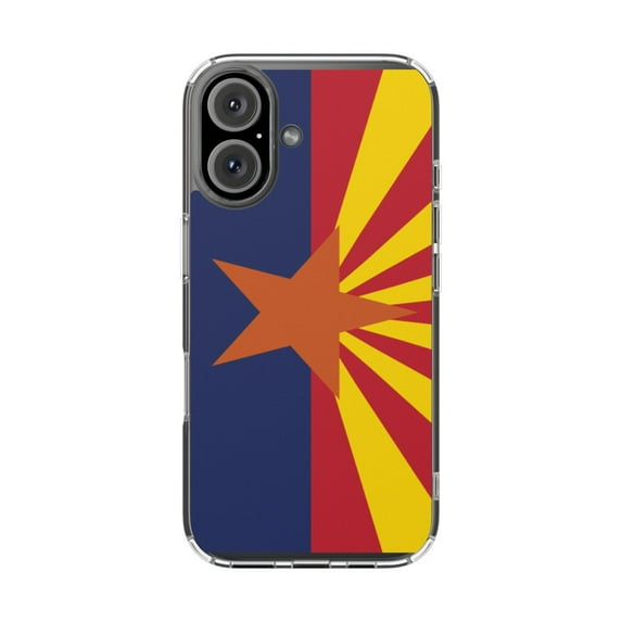Clear Hybrid Shockproof Case for Apple iPhone 16 - Arizona State Flag with Red Star Design