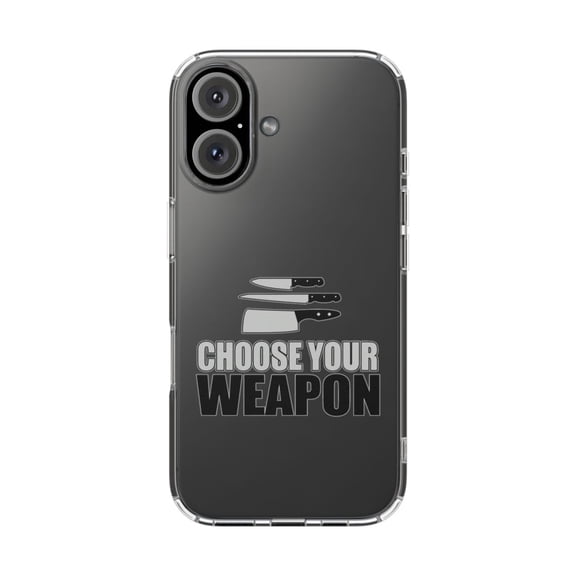 DistinctInk Clear Hybrid Case for Apple iPhone 16 (6.1" Screen) - Chef Knives - Wireless Charging Compatible