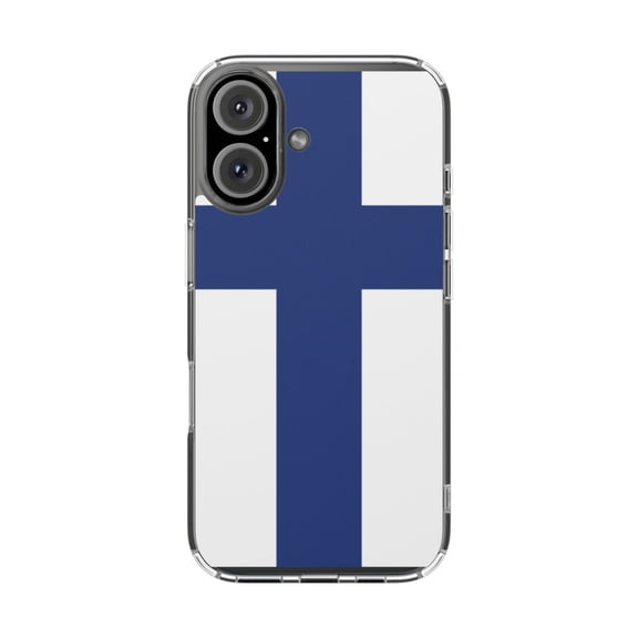 DistinctInk Clear Hybrid Case for Apple iPhone 16 (6.1" Screen) - Show Your Love of Finland - Raised Bezel Screen Guard