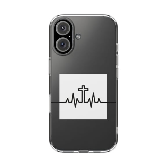 DistinctInk Clear Hybrid Case for Apple iPhone 16 (6.1" Screen) - Heartbeat Cross Sinus Rhythm - Slim Profile Design