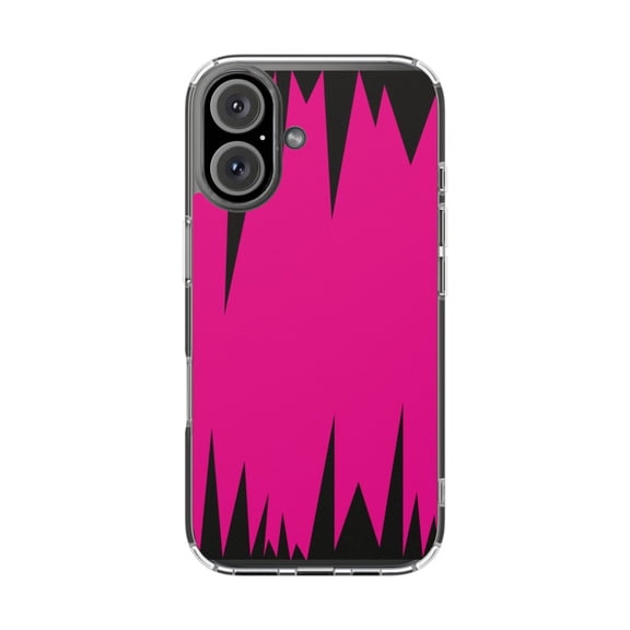 DistinctInk Clear Hybrid Case for Apple iPhone 16 (6.1" Screen) - Neon Pink Black Spikes - Wireless Charging Compatible