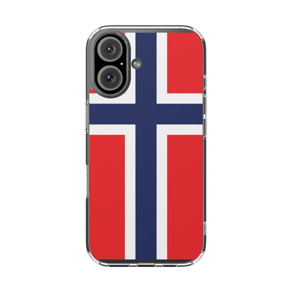 DistinctInk Clear Hybrid Case for Apple iPhone 16 (6.1" Screen) - Show Your Love of Norway - Tempered Glass Back