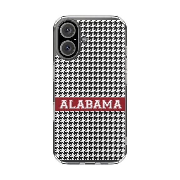 DistinctInk Clear Hybrid Case for Apple iPhone 16 Plus (6.7" Screen) - Alabama Houndstooth Pattern Design - Shockproof Protection