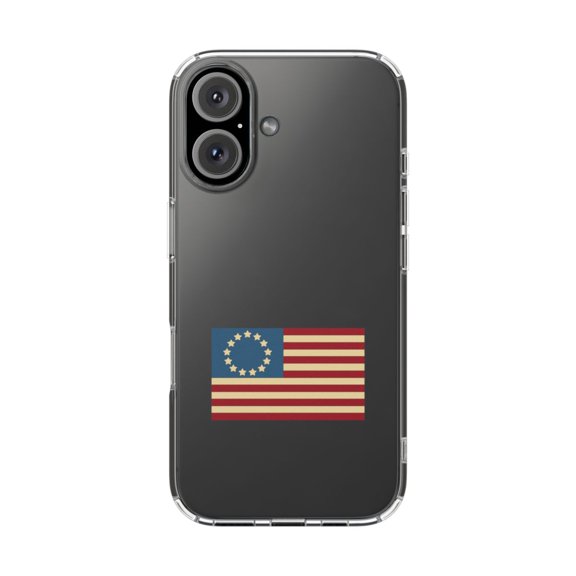 Clear Hybrid Shockproof Case for Apple iPhone 16 PLUS - Betsy Ross Flag Patriotic Design