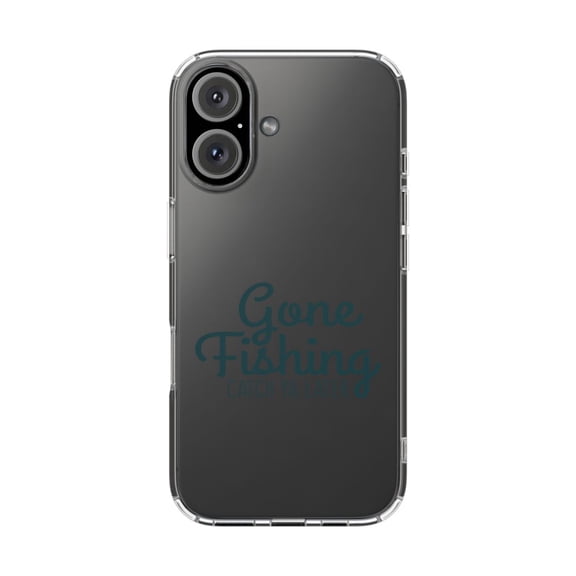 DistinctInk Clear Hybrid Case for Apple iPhone 16 Plus (6.7" Screen) - Gone Fishing Catch Ya Later - Shockproof Protection
