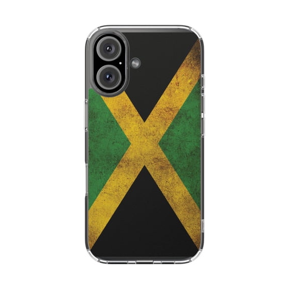 DistinctInk Clear Hybrid Case for Apple iPhone 16 Plus (6.7" Screen) - Show Your Love of Jamaica - Raised Bezel Screen Guard