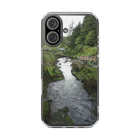 Clear Hybrid Shockproof Case for Apple iPhone 16 PLUS - Ketchikan Alaska Scenic Stream Path