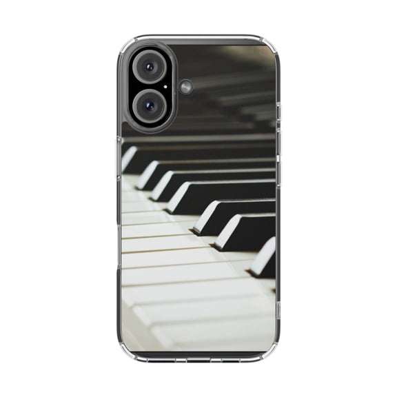DistinctInk Clear Hybrid Case for Apple iPhone 16 Plus (6.7" Screen) - Piano Keys Keyboard - Shockproof Protection