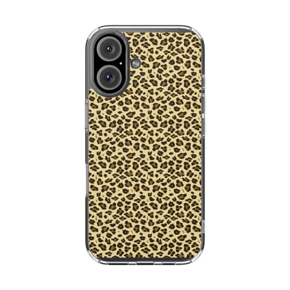 DistinctInk Clear Hybrid Case for Apple iPhone 16 Plus (6.7" Screen) - Black Beige Tan Leopard Skin Spots - Slim Profile Design