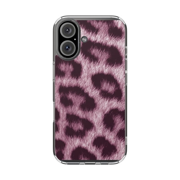 DistinctInk Clear Hybrid Case for Apple iPhone 16 Plus (6.7" Screen) - Pink Black Leopard Fur Skin Print - Tempered Glass Back