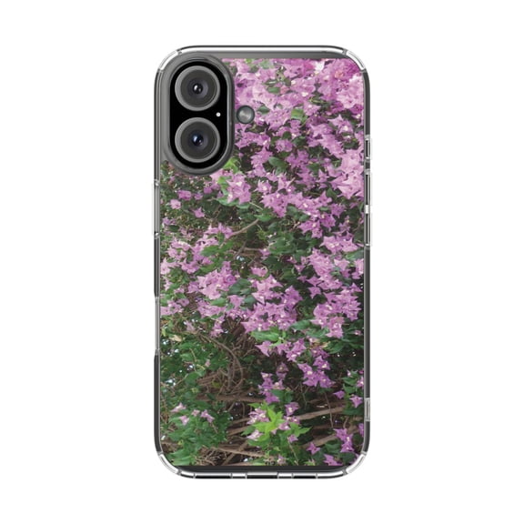 DistinctInk Clear Hybrid Case for Apple iPhone 16 Plus (6.7" Screen) - Purple Flowers Mykonos Greece - Lightweight Grip