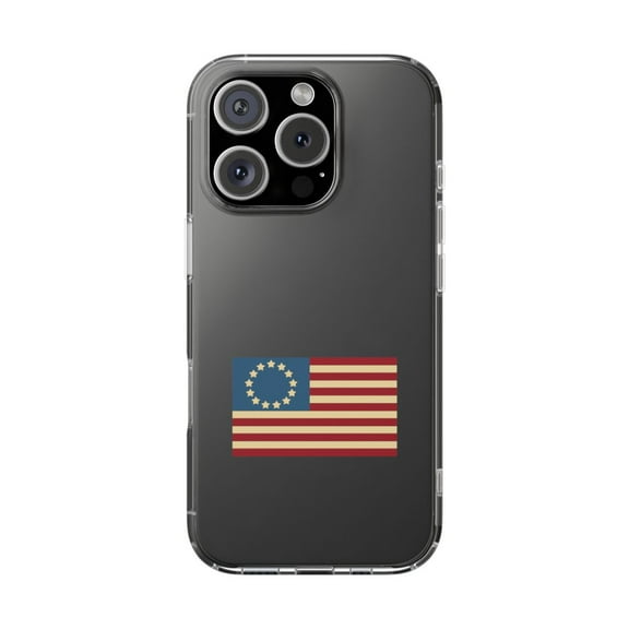 Clear Hybrid Shockproof Case for Apple iPhone 16 PRO - Betsy Ross Flag Patriotic Design
