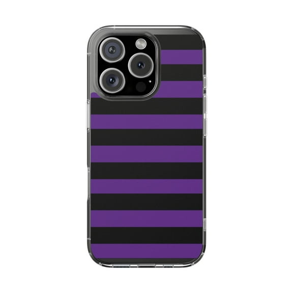 Clear Hybrid Shockproof Case for Apple iPhone 16 PRO - Bold Black and Purple Stripes