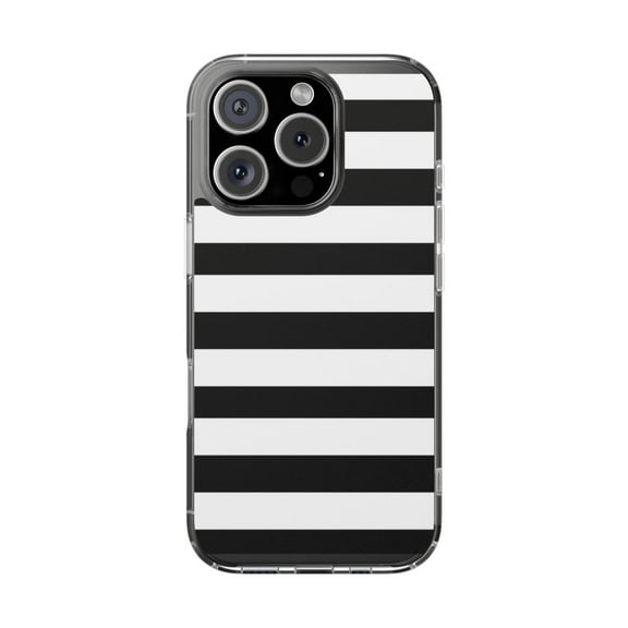 Clear Hybrid Shockproof Case for Apple iPhone 16 PRO - Bold Black and White Stripe Design