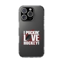 Clear Hybrid Shockproof Case for Apple iPhone 16 PRO - I Puckin Love Hockey Design