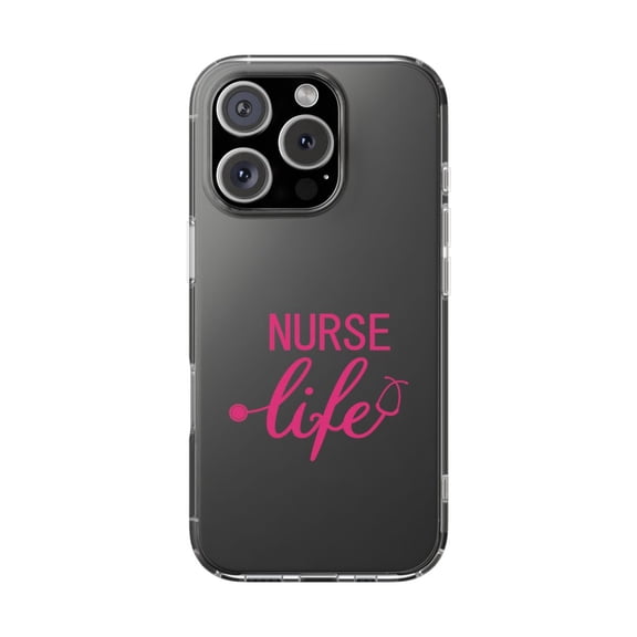 DistinctInk Clear Hybrid Case for Apple iPhone 16 Pro (6.3" Screen) - Nurse Life Stethoscope Pink - Shockproof Protection