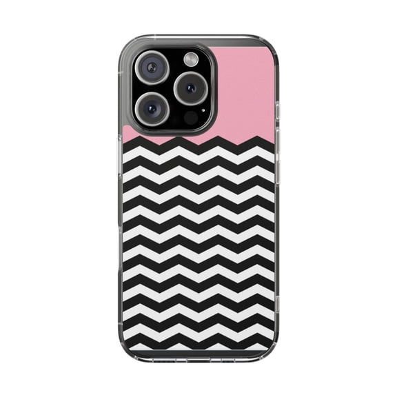 Clear Hybrid Shockproof Case for Apple iPhone 16 PRO - Pink Black Bold Chevron Pattern