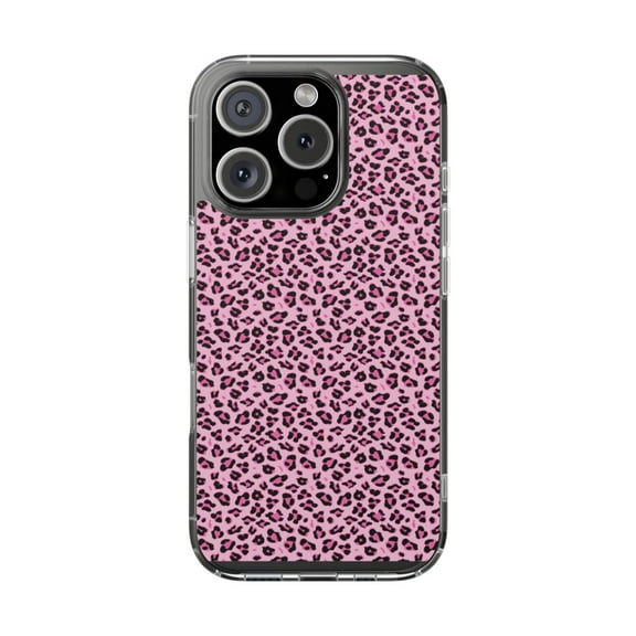 Clear Hybrid Shockproof Case for Apple iPhone 16 PRO - Pink and Black Leopard Print Pattern