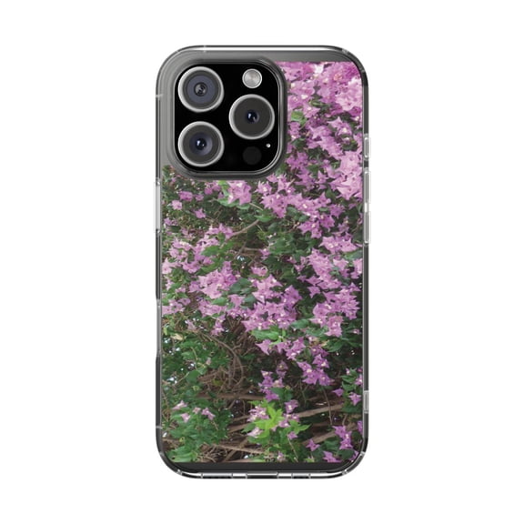 Clear Hybrid Shockproof Case for Apple iPhone 16 PRO - Purple Bougainvillea in Mykonos Bliss