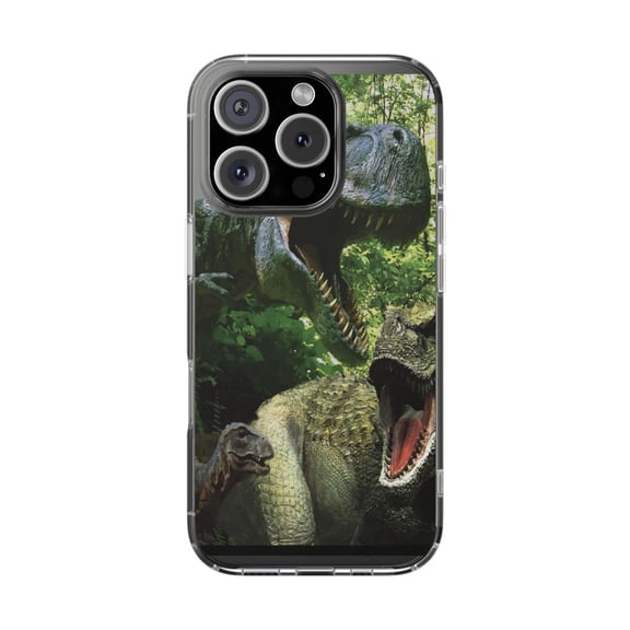 DistinctInk Clear Hybrid Case for Apple iPhone 16 Pro (6.3" Screen) - T-Rex Dinosaurs Raptor - Wireless Charging Compatible