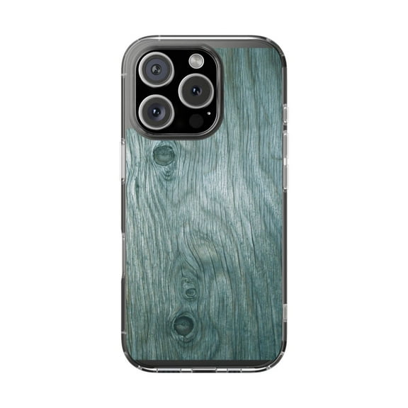 Clear Hybrid Shockproof Case for Apple iPhone 16 PRO - Teal Weathered Wood Texture Design