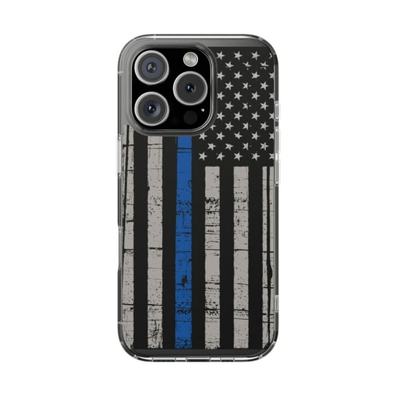 Clear Hybrid Shockproof Case for Apple iPhone 16 PRO - Weathered Thin Blue Line Flag Art