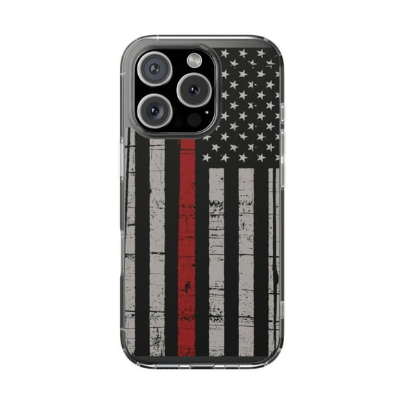 Clear Hybrid Shockproof Case for Apple iPhone 16 PRO - Weathered Thin Red Line Flag Art