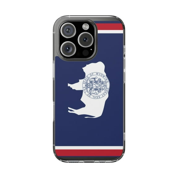 Clear Hybrid Shockproof Case for Apple iPhone 16 PRO - Wyoming Flag Design Buffalo Seal