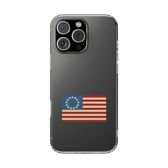 Clear Hybrid Shockproof Case for Apple iPhone 16 Pro MAX - Betsy Ross Flag Patriotic Design