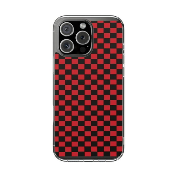 DistinctInk Clear Hybrid Case for Apple iPhone 16 Pro Max (6.9" Screen) - Geometric Checkered Pattern - Shockproof Protection