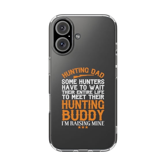 DistinctInk Clear Hybrid Case for Apple iPhone 16 (6.1" Screen) - Raising My Hunting Buddy - Lightweight Grip