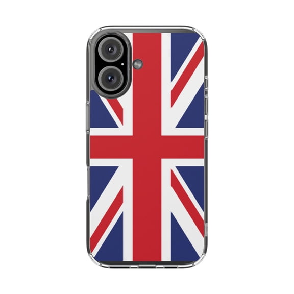 Clear Hybrid Shockproof Case for Apple iPhone 16 - Union Jack Red White Blue Design