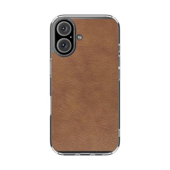 DistinctInk Clear Hybrid Case for Apple iPhone 16 (6.1" Screen) - Printed Faux Leather Image - Raised Bezel Screen Guard